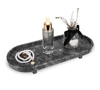 HESHIBI Oval Marble Bathroom Vanity Tray with Leg Decorative Tray Small Natural Stone Soap Dispenser Vanity Kitchen Toilet Tray for Soap Bottles,