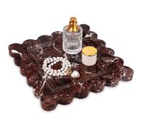 HESHIBI Square Marble Decorative Tray with Scalloped Edge,Luxury Natural Stone Bathroom Vanity Tray, Dresser Top Perfume Coffee Home Kitchen Sink Tray, Key Trinket Ring (Rosso Lepanto, 8 * 8)