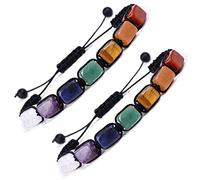 HESHPAWS 2 Pack Genuine 7 Chakra Adjustable Bracelets Crystal Healing Stones Bracelets Supernatural Reiki Stones Bead Bracelets for Women Men, 7.4 inches, Stone, stone