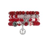 HESHPAWS 4 PCS Bohemian Stretch Anchor Bracelets Elephant Butterfly Retro Bracelets Suitable for Women Gifts, Standard, Alloy, Pearl