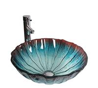 HESIEU Bathroom Vessel Sink, 12mm Tempered Glass Bathroom Vessel Sink Glass Washing Basin, Hand Painted Art Glass Wash Basin for Bathroom