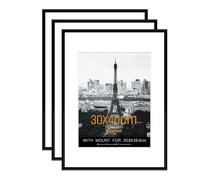 Hesmor 30 x 40 cm Picture Frame Photo Frames Aluminum Acrylic Frame Black Wall-Mounted Poster Frames for Bedroom and Living Room Decoration, Pack of 3