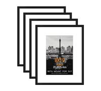 Hesmor 8x10 Picture Frames in Black, Aluminum Acrylic Black Photo Frame, Set of 4, for Table Top and Wall Mounting with Mount for 5 x 7 inch Prints