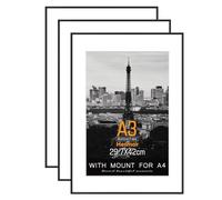 Hesmor A3 Picture Frame Aluminum Acrylic in Black, Photo Frames 12 x 16.5 inch Size A3 Frame with Clear Plexiglass for Wall Mounting, Set of 3 Poster Frame with Mount for A4