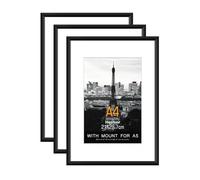 Hesmor A4 Aluminum Acrylic Picture Frame Black - 8 x 12 inch Certificate Frames, Set of 3 A4 Poster Frames with Mount for A5 Prints, Table Top and Wall Mounting Options