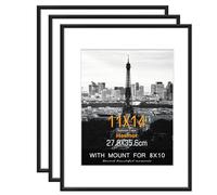 Hesmor Picture Frames 11 x 14 inch Aluminum Acrylic Picture Frame in Black, Set of 3 Photo Frames for Table Top and Wall Mounting with Mount for 8 x 10 inch Prints