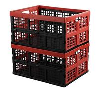 Hespapa 35L Folding Crates, Plastic Collapsible Storage Container Milk Crate Baskets(Red, 2 Packs)