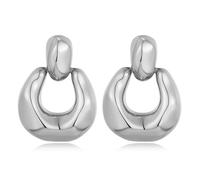 HESSAWELL Silver Dangle Earrings for Women Statement Chunky Small Cut Design Silver Drop Earrings Door Knock Shape Dangling Earrings for Women