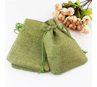 Hessian bags 10pc Handmade Natural Burlap Cotton Linen Drawstring Gift Bags Favor Wedding Christmas Gift Bag Jewelry Packaging Bags&Pouches(Deep Green,9X12CM MABU_LINEN BAGS)