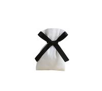 Hessian Bags, Small Hessian Bags 50pcs White Cotton Burlap Jewelry Bag with Ribbon Custom Logo Can Choose Ribbon Color Pouch for Wedding Candy Gift Bag(Black Silk,1 count (Pack of 1)1)