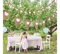Hessian Bunting, Love Heart Rustic Burlap Banner Vintage Fabric Cloth Flags Pennant Banner Cloth Fabric Triangle Flags for Garden Party Wedding Baby Shower Nursery Children Bedroom Decoration