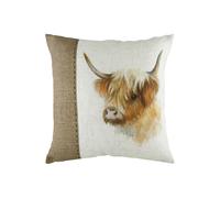 Hessian Cow Hand-Painted Watercolour Printed Cushion Evans Lichfield White 43cm x 43cm