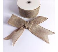 Hessian Effect Wired Ribbon - 65mm Wide - Per Metre Beige