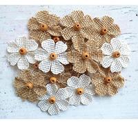 Hessian Medium Beaded Flowers - 3.5cm Diameter (Pack of 18)