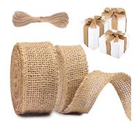 Hessian Ribbon, 10M Natural Ribbon, Burlap Fabric Ribbons Rolls, Twine Ribbons with String, Vintage Jute for Crafting Gift Wrapping Wedding (2.5/4cm Width)