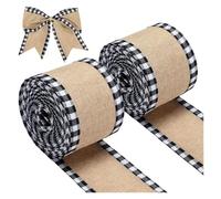 Hessian Roll 2 Rolls Plaid Ribbons Burlap Wired Edge Fabric Craft Ribbon for DIY Bows Wrapping Decoration for Crafts(Blue)