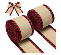 Hessian Roll 2 Rolls Plaid Ribbons Burlap Wired Edge Fabric Craft Ribbon for DIY Bows Wrapping Decoration for Crafts(Black)