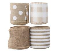 Hessian Roll 4 Rolls Burlap Fabric Ribbon,20 Yards Edge with Buffalo Plaid Stripes Dot, for DIY for Crafts