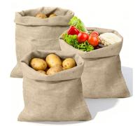 Hessian Sack, 3 Pack Hessian Large Jute Sacks 40 x 60 cm Breathable Jute Sack Potato Storage Bags Durable Reusable Hessians Bags for Potatoe Vegetable
