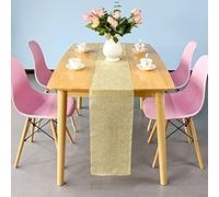 Hessian Table Runners Rustic Burlap Sewed Edge Wedding Table Decor, Natural Jute Burlap Rustic Fabric Roll for Crafting, Wedding, Party Table Decoration, Champagne, 33cm x 275cm, 1pc