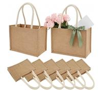 Hessian Tote Bag Pack of 8 23 x 11 x 16 cm Multifunctional Large | Reusable Shopping Bags With Handles For Daily Use Picnic Travel Holiday Holidays Hello
