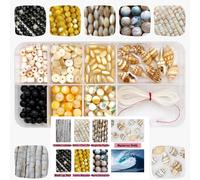 Hessle Cliff Ocean Shell Bead Kit - 250+ Natural Seashell Beads for DIY Jewellery & Beach Bracelet Making, Shell Beads Craft Set with Elastic Cord