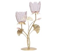 Hestia 2 Stem Candle Holder With Blush Pink Glass On Gold Base Hestia Gold