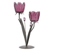 Hestia 2 Stem Candle Holder With Plum Glass On Taupe Base In Purple Purple
