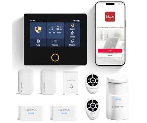 HESTIA 4.3" HD Smart Home Security Bundle, No Monthly Fee Wireless Alarm System, Touch Screen House Security Kit with PIR Motion Sensor, Door & Window Sensor, Works with Alexa & Google Assistant