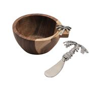 Hestia Acacia Dip Bowl and Spreader Set Palm Tree