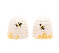 Hestia Bee Hive Salt & Pepper Pot Set - Ceramic Bee Design Salt and Pepper Shakers, Farmhouse Kitchen Table Decor & Dining Accessories