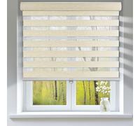 HESTIA Cordless Light Filtering Zebra Shades, Linen-like Fabric Blinds for Indoor Windows, Dual Layer for Day & Night Light Control in Bedroom/Living room/Office