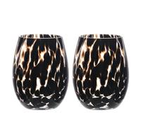 Hestia Dark Brown Tortoise Shell Tumbler Glass Set Of 2 In Black Black