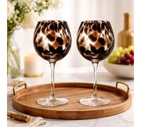 Hestia Dark Brown Tortoise Shell Wine Glass Set Of 2 In Black Black