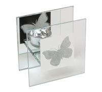 Hestia Glass Single Tea Light Candle Holder With Butterfly Design