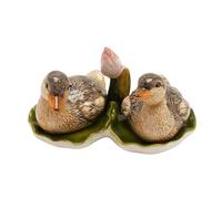 Hestia Glazed Mallard Duckling Salt and Pepper Set, 3D Ceramic Duck Figurine, Lily Pad Design