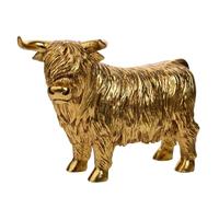 Hestia - Gold Scottish Highland Cow Figurine - Contemporary Stylish Gifting And Homeware for Living Room, Bedroom & Dining Room - Decorative Artwork - H: 15cm x W: 19cm.