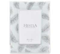 Hestia Grey Feathers Glass Photo Frame 4" x 6" - Silver Mirrored Picture Frame for Contemporary Home Décor, Portrait or Landscape Display