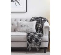 Hestia 'Happy Place' 30 x 50 cm Embroidered Slogan Cushion Silver