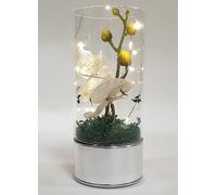 Hestia LED Light Up Glass Tube Vase with Artificial Grey Orchids Grey