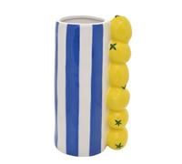 Hestia Lemon Vase With Blue Stripes - Ceramic Mediterranean-Style Vase