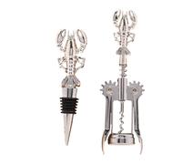 Hestia Lobster Bottle Stopper & Corkscrew Set In Silver Silver
