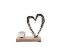 Hestia Metal Heart & Wood Tealight Holder 16Cm In Metallic Silver Metallic Silver One Size