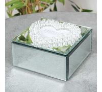 Hestia Mirrored Glass Jewellery Box with Crystal Heart Photo Frame Silver