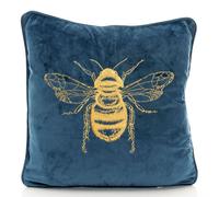 Hestia Navy Bee Embroidered Velvet Cushion