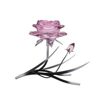 Hestia Pink Glass Rose Single Candle Holder With 2 Tone Black And Silver Base Pink