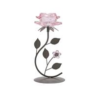 Hestia Pink Glass Rose Single Stem Candle Holder On Taupe Base Pink