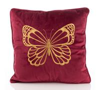 Hestia Red Embroidered Butterfly Square Cushion