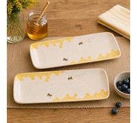 Hestia Set Of 2 Bee Hive Rectangular Plates In White White
