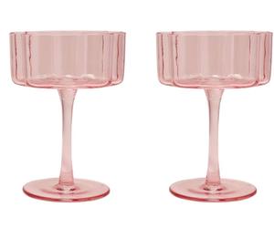 Hestia Set Of 2 Bright Pink Scalloped Martini Glass Pink